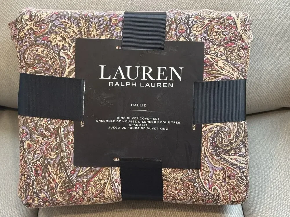 Ralph Lauren HALLIE 3PC Duvet Cover Set Shams KING 100% Cotton Paisley